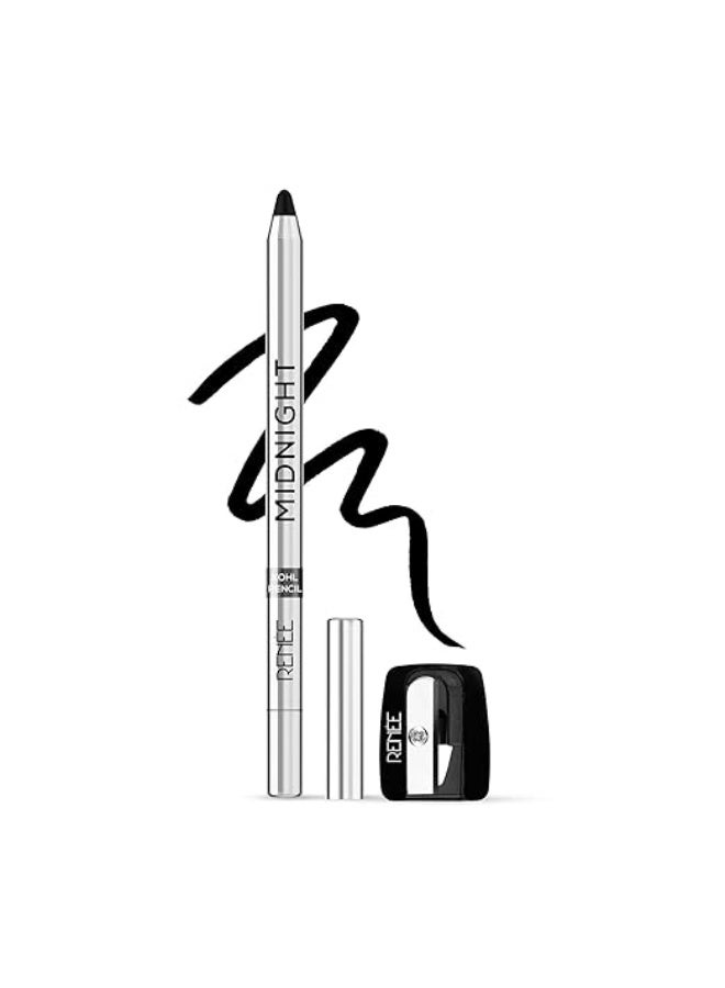 RENEE Midnight Kohl Kajal Pencil | Waterproof, Smudgeproof With Sharpener | 24 Hours Long Stay | Darkest Black | One Swipe Application | Vitamin E, Olive Oil and Castor Oil | Matte Finish |1.5 Gm - Image 1